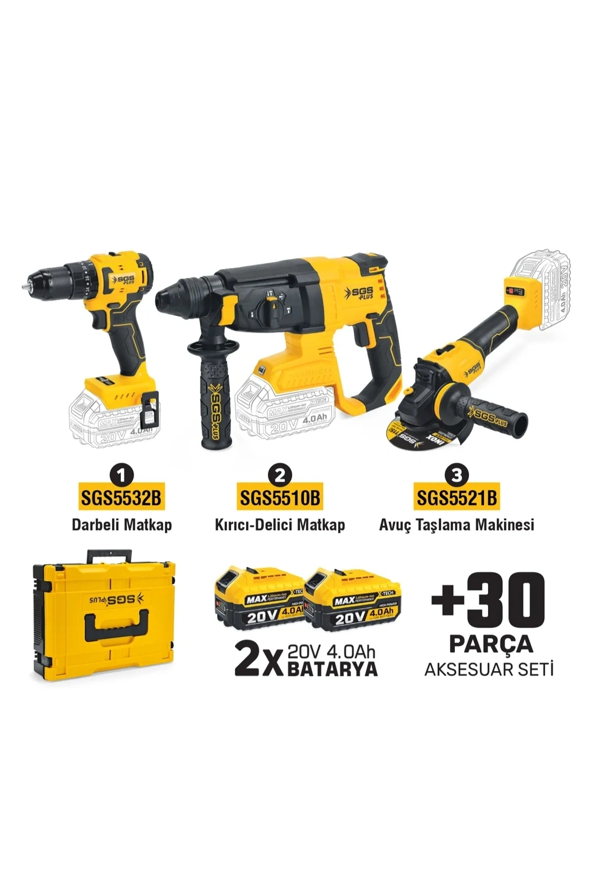Sgs Combo Set 3 Parça (Darbeli Matkap/Kırıcı-Delici Matkap/Avuç Taşlama Makinesi)