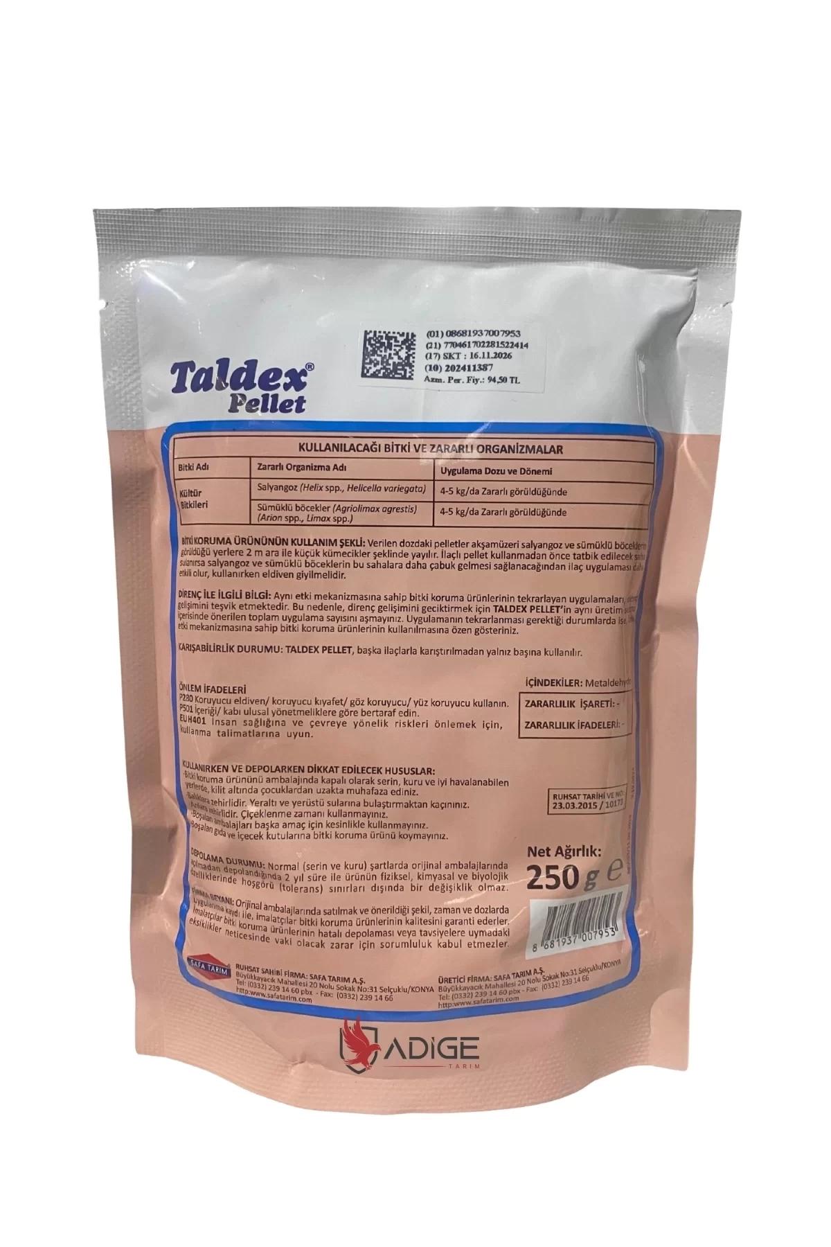 Taldex Pelet Salyangoz ve Sümüklü Böcek İlacı 250 gr