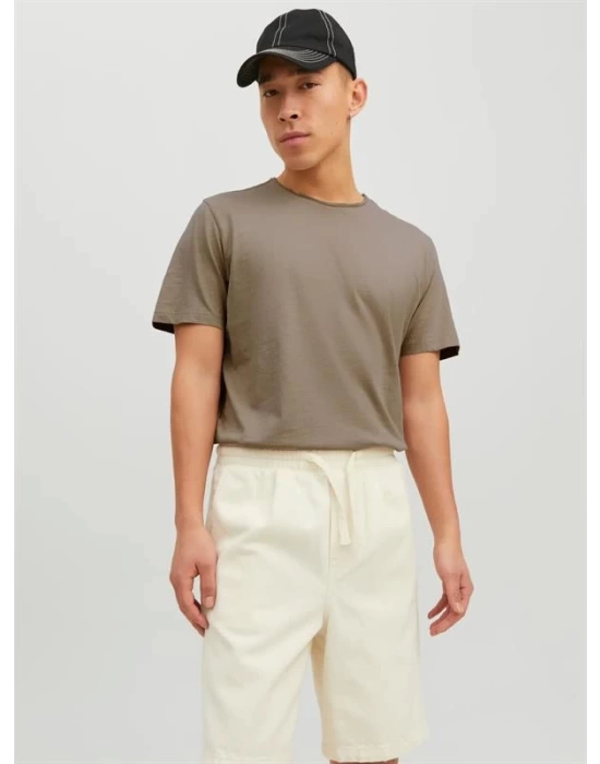 12182498 Yırtık Yaka  Oval Kesim Erkek Tshirt Bej