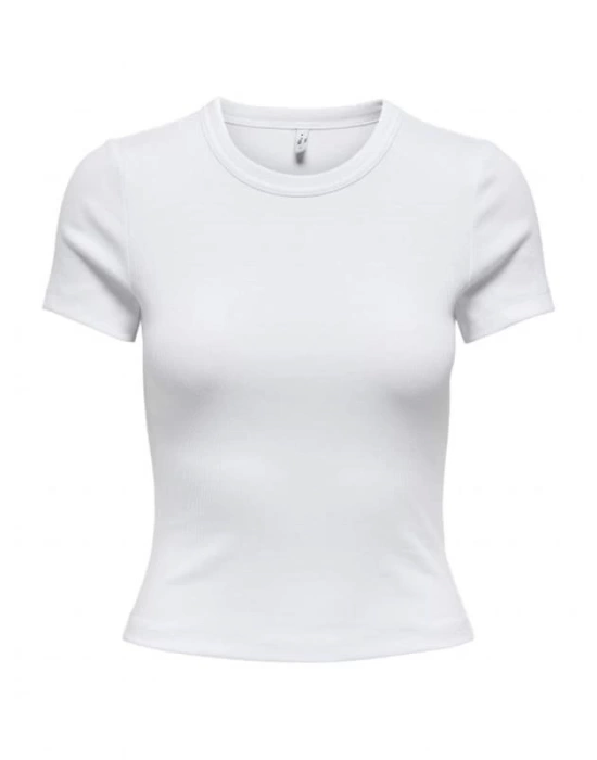 15339774 Likralı Fitilli Slim Fit Kadın T-Shirt Beyaz