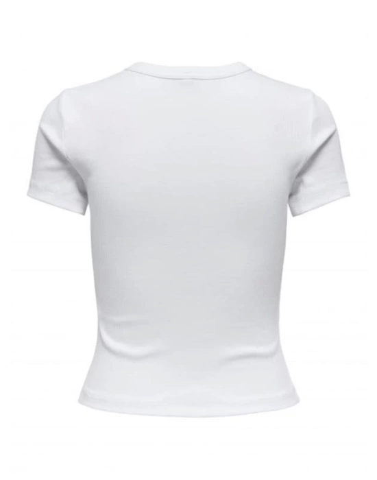 15339774 Likralı Fitilli Slim Fit Kadın T-Shirt Beyaz