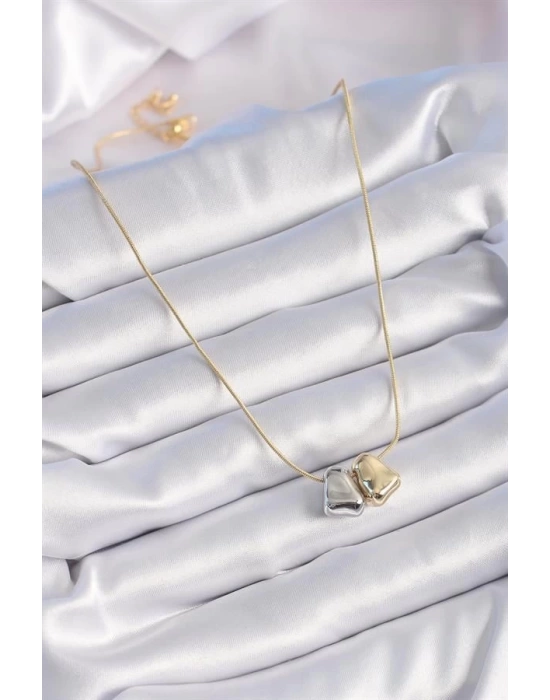 316L Çelik Gold Renk 2li Mix Renk Figür Vintage Kadın Kolye