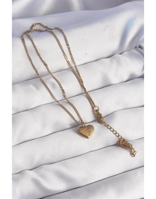 316L Çelik Gold Renk Kalp Model Love Kolye