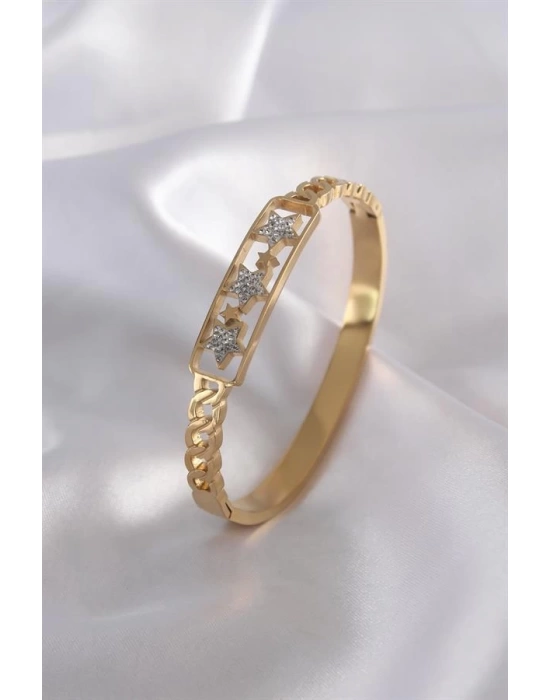 316L  Çelik Gold Renk Yıldız Model Zirkon Taşlı Kadın Kelepçe