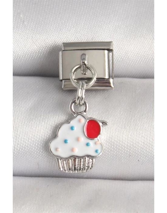 316L Çelik Gümüş Renk Beyaz Kupkek Model Nomination Charm
