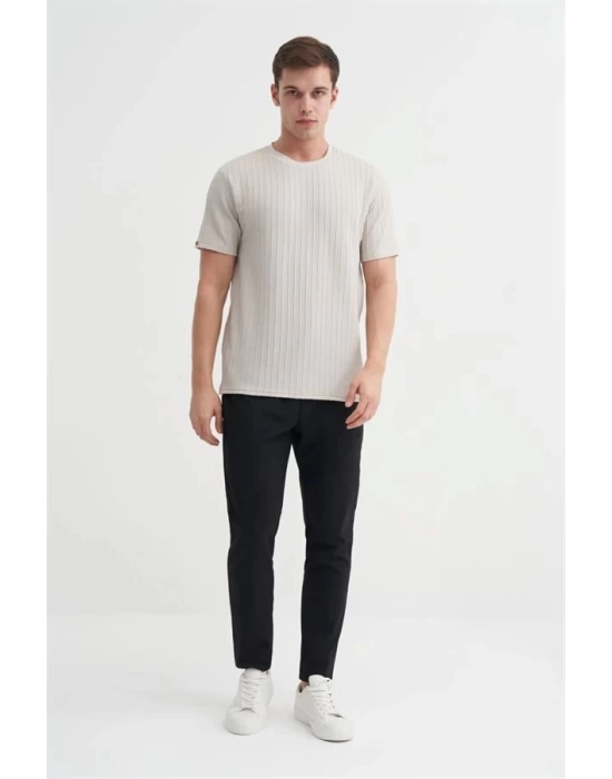 4051 Bisiklet Yaka Desenli Erkek T-Shirt GRİ