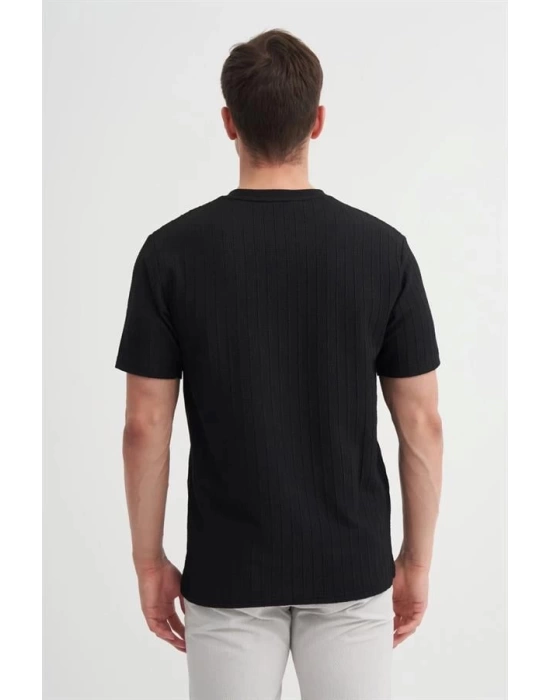 4051 Bisiklet Yaka Desenli Erkek T-Shirt SİYAH