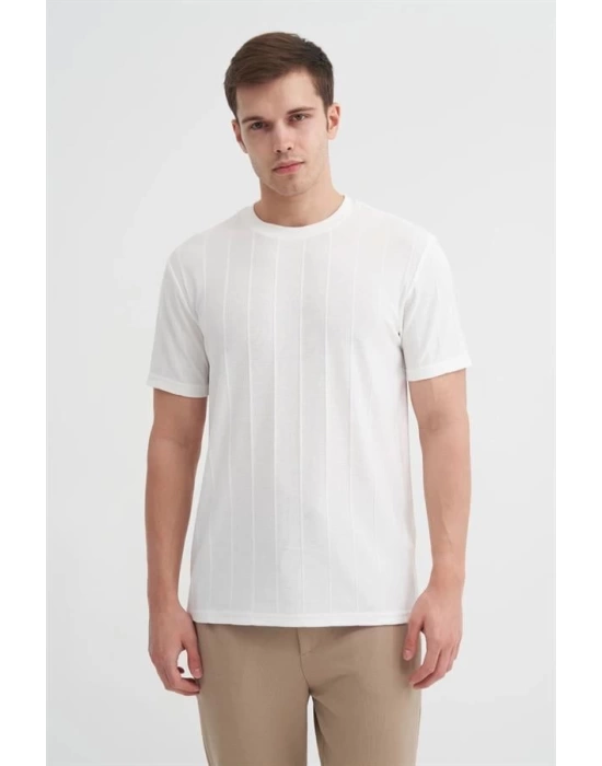 4203 Viskon Kumaş Bisiklet Yaka Regular Fit Erkek T-Shirt BEYAZ