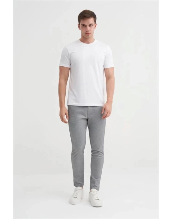 4623 Bisiklet Yaka Basıc Erkek T-Shirt Beyaz
