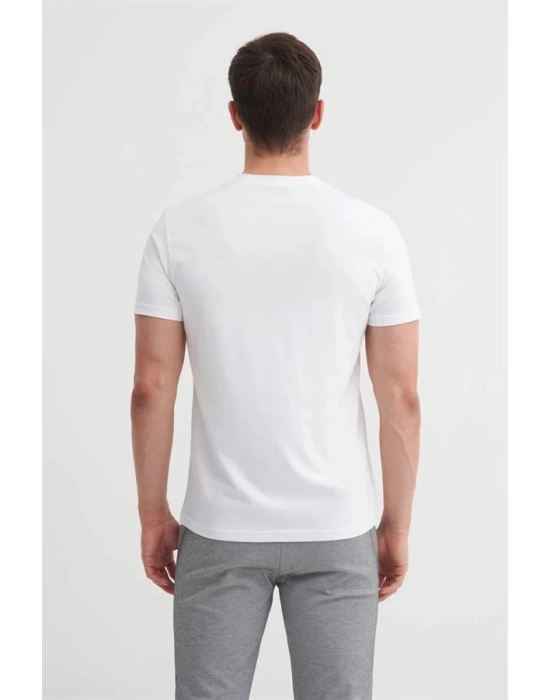 4623 Bisiklet Yaka Basıc Erkek T-Shirt Beyaz