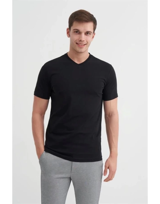 4624 Basıc V Yaka Erkek T-Shirt Siyah