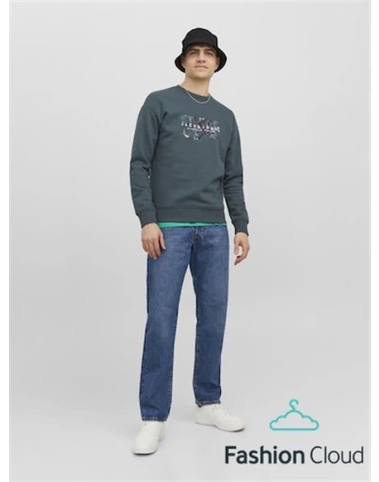 Bisiklet Yaka Baskılı Sweatshirt