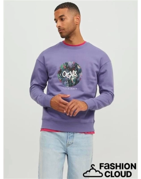 Bisiklet Yaka Baskılı Sweatshirt