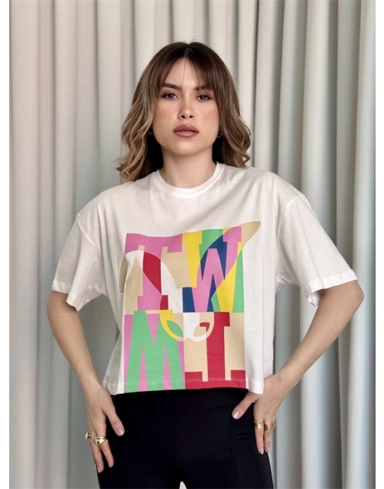 Baskılı Crop Kadın T-Shirt