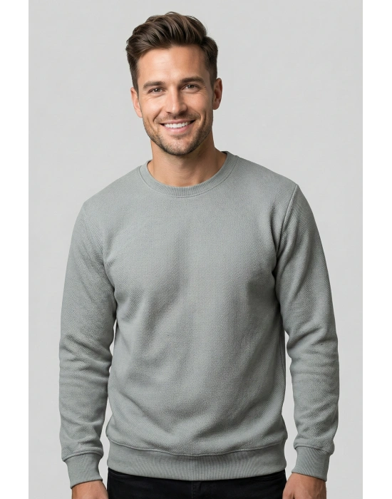 Çakıl Kumaş Düz Sıfır Yaka Erkek Sweatshirt