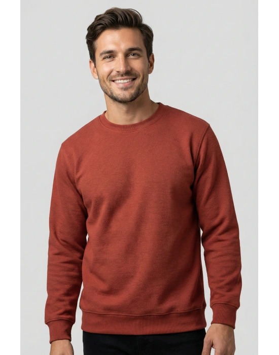 Çakıl Kumaş Düz Sıfır Yaka Erkek Sweatshirt