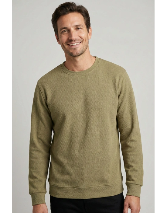 Çakıl Kumaş Düz Sıfır Yaka Erkek Sweatshirt