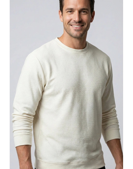 Çakıl Kumaş Düz Sıfır Yaka Erkek Sweatshirt