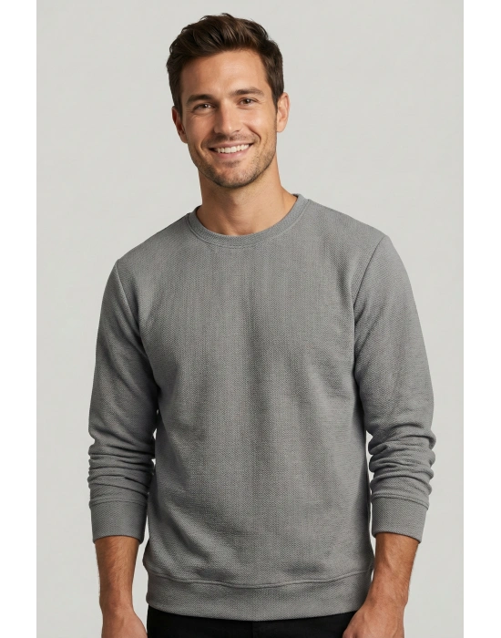 Çakıl Kumaş Düz Sıfır Yaka Erkek Sweatshirt
