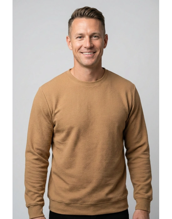 Çakıl Kumaş Düz Sıfır Yaka Erkek Sweatshirt