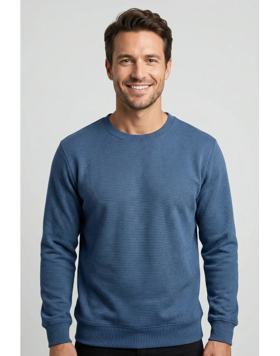 Çakıl Kumaş Düz Sıfır Yaka Erkek Sweatshirt