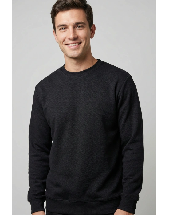 Çakıl Kumaş Düz Sıfır Yaka Erkek Sweatshirt