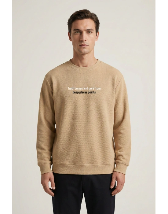 Çakıl Kumaş Rabır Baskı Sıfır Yaka Erkek Sweatshirt