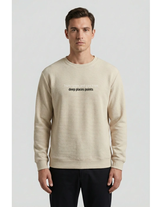 Çakıl Kumaş Rabır Baskı Sıfır Yaka Erkek Sweatshirt