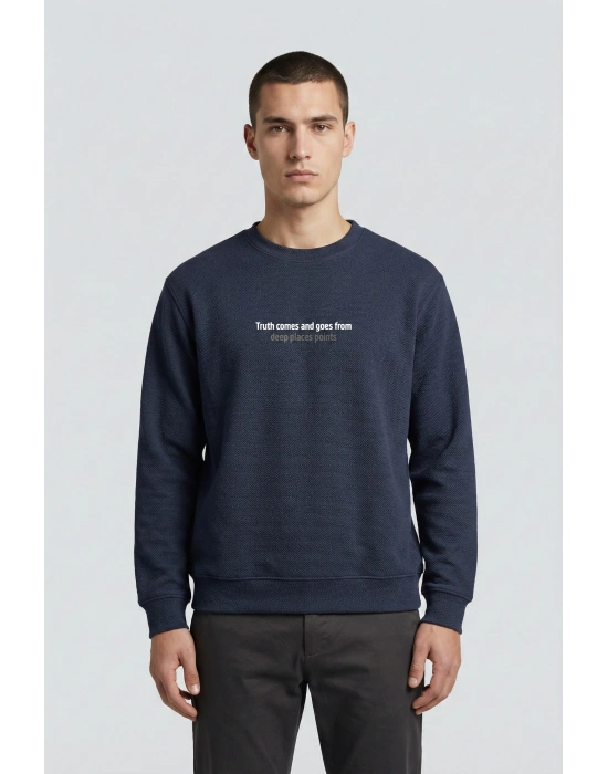 Çakıl Kumaş Rabır Baskı Sıfır Yaka Erkek Sweatshirt