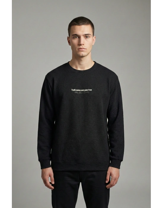 Çakıl Kumaş Rabır Baskı Sıfır Yaka Erkek Sweatshirt