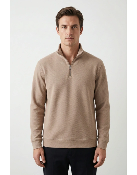 Çakıl Kumaş Yarım Fermuar Dik Yakalı Sweatshirt