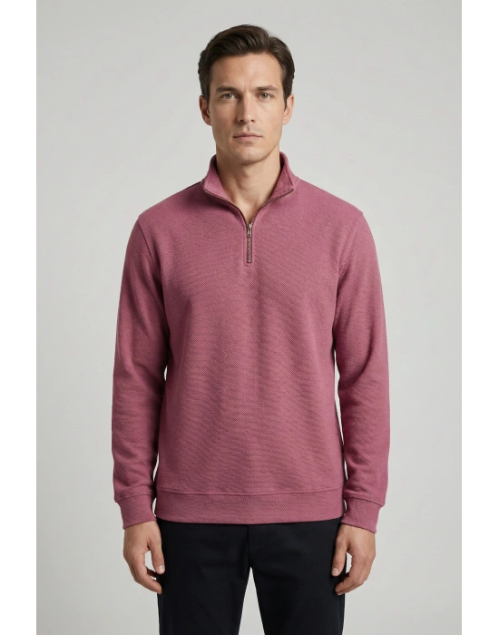 Çakıl Kumaş Yarım Fermuar Dik Yakalı Sweatshirt