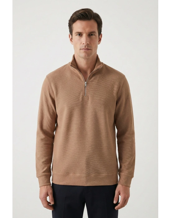 Çakıl Kumaş Yarım Fermuar Dik Yakalı Sweatshirt