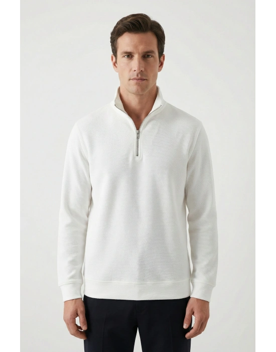 Çakıl Kumaş Yarım Fermuar Dik Yakalı Sweatshirt