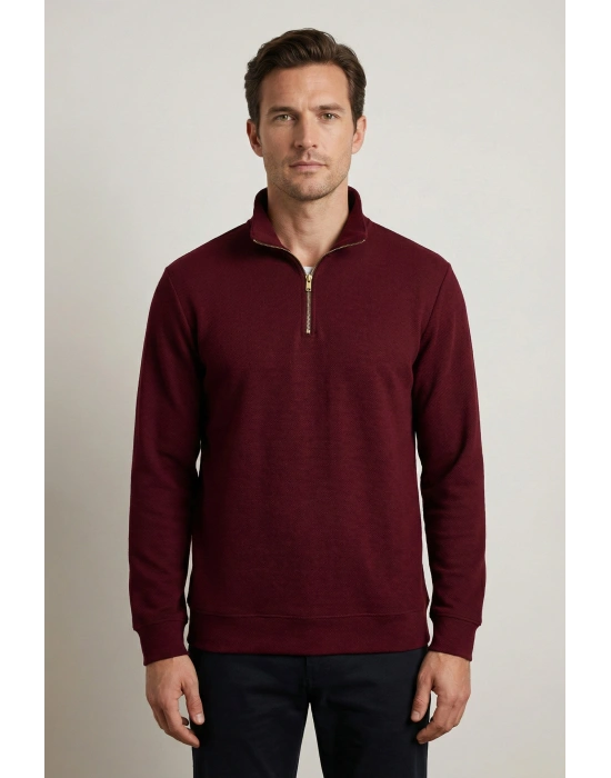 Çakıl Kumaş Yarım Fermuar Dik Yakalı Sweatshirt