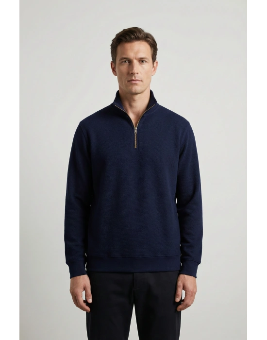 Çakıl Kumaş Yarım Fermuar Dik Yakalı Sweatshirt