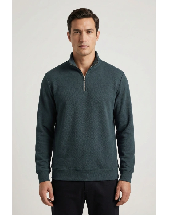 Çakıl Kumaş Yarım Fermuar Dik Yakalı Sweatshirt