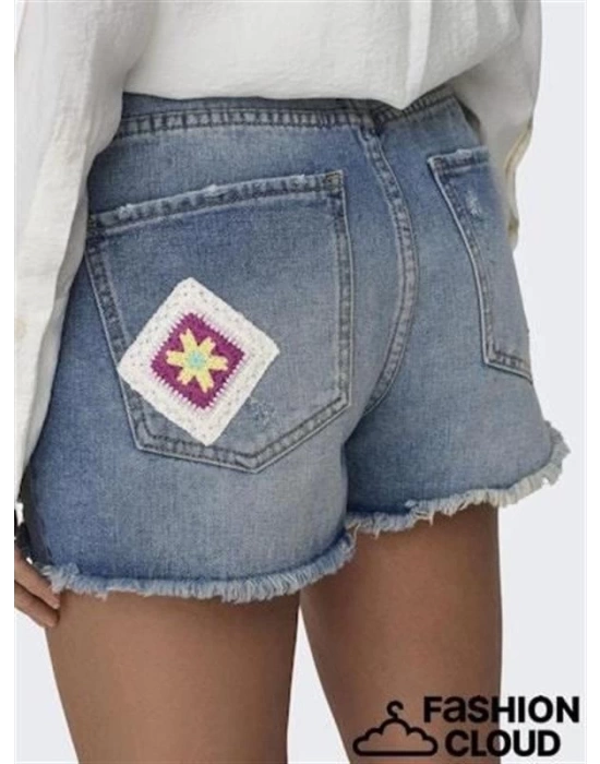 İşlemeli Denim Kadın Şort