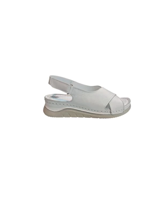 K532104 Tam Ortapedik Topuktan Cırt Cırt Ayarlı Kadın Sandalet Beyaz