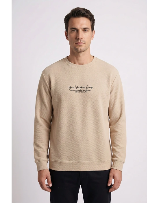 Life Serisi Çakıl Kumaş Sıfır Yaka Erkek Sweatshirt