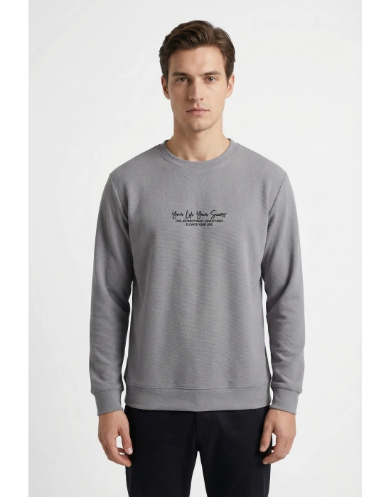 Life Serisi Çakıl Kumaş Sıfır Yaka Erkek Sweatshirt