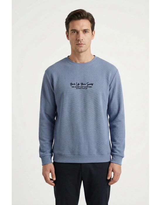 Life Serisi Çakıl Kumaş Sıfır Yaka Erkek Sweatshirt
