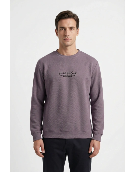 Life Serisi Çakıl Kumaş Sıfır Yaka Erkek Sweatshirt
