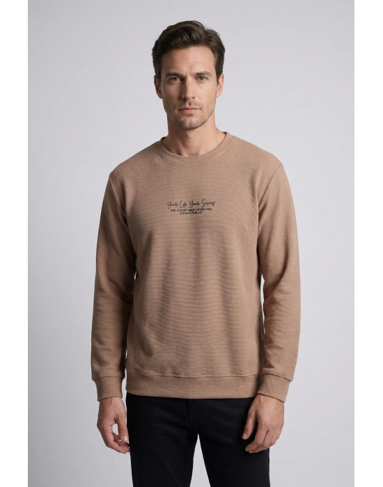 Life Serisi Çakıl Kumaş Sıfır Yaka Erkek Sweatshirt