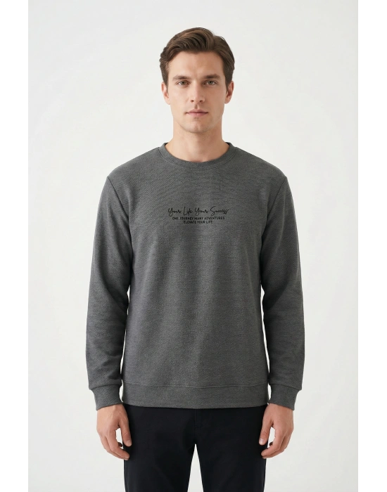 Life Serisi Çakıl Kumaş Sıfır Yaka Erkek Sweatshirt