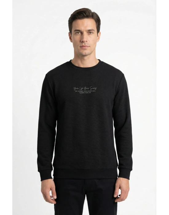 Life Serisi Çakıl Kumaş Sıfır Yaka Erkek Sweatshirt