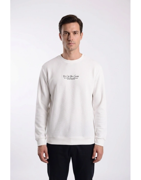 Life Serisi Çakıl Kumaş Sıfır Yaka Erkek Sweatshirt