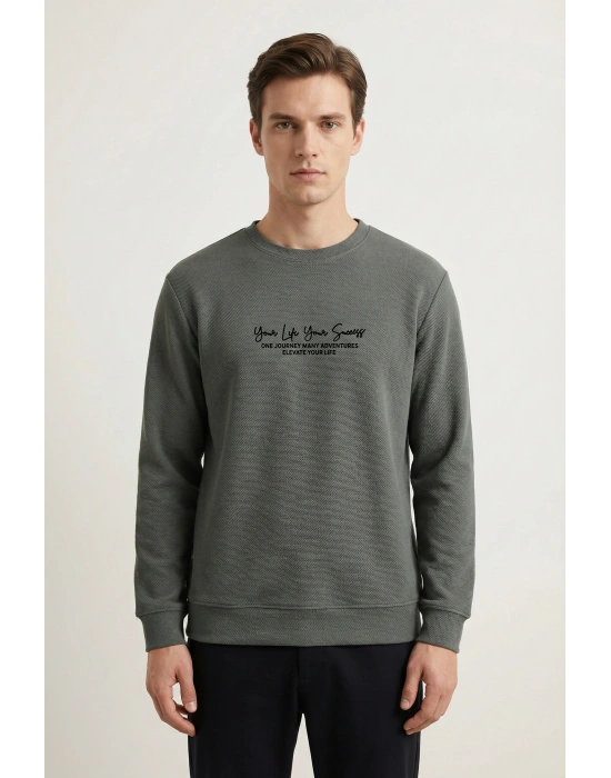 Life Serisi Çakıl Kumaş Sıfır Yaka Erkek Sweatshirt