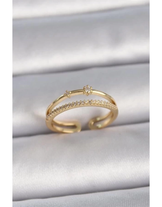 Pirinç Gold Renk Ayarlanabilir Zirkon Taşlı Kadın Yüzük