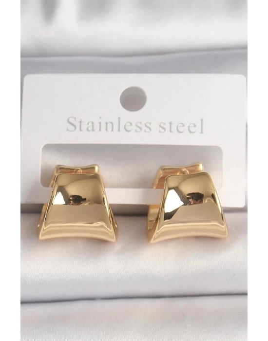 Pirinç Gold Renk Yarım Halka Model Kadın Küpe